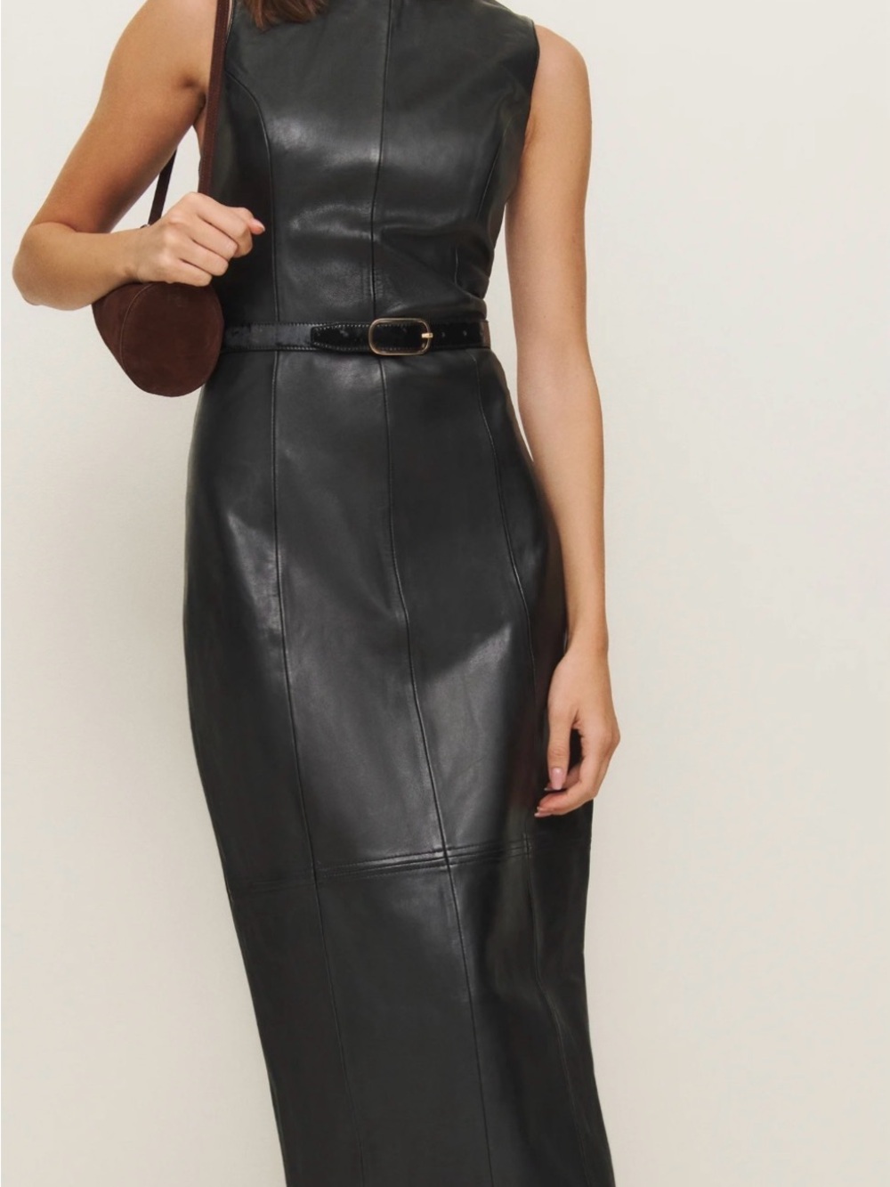 Reformation Black Sleeveless Faux Leather Midi Dress